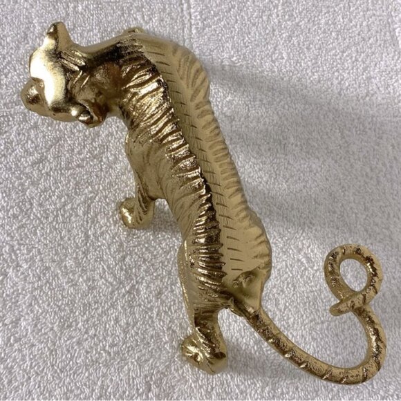 Vintage Gold Tone Jaguar Tiger Statue Figure Sculpture Cat Kitty Decor Art - Picture 5 of 14